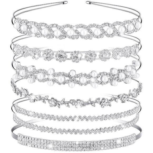 6 Pieces Rhinestones Wedding Headbands Crystal Flower Girl Leaves Crown Headband - Picture 1 of 5